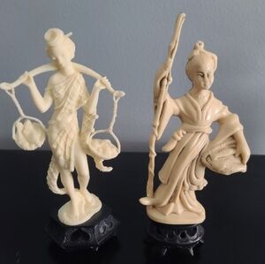 Vintage resin asian & Woman carring fish